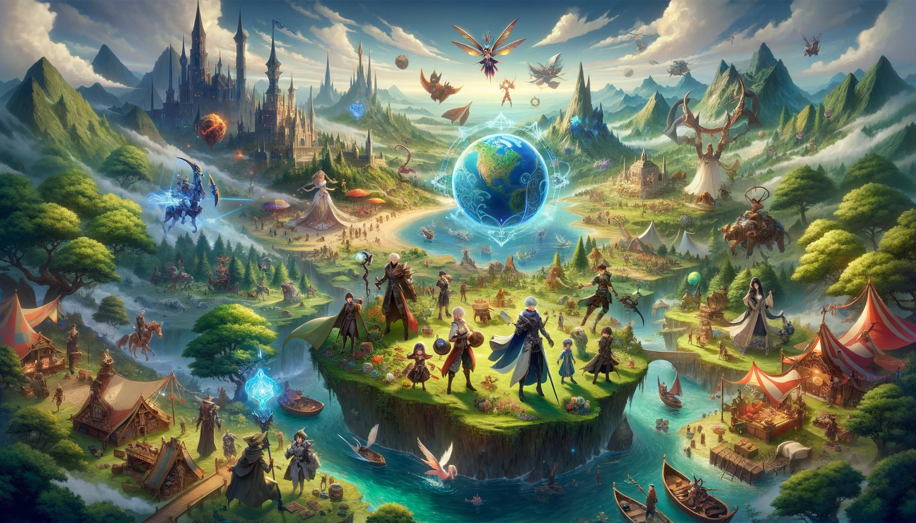 DALL·E 2024-02-12 00.43.20 - A banner image for 'Chronicles of Aetheria', a fantasy MMORPG. The image should depict a vast, immersive world of magic and mystery, showcasing divers