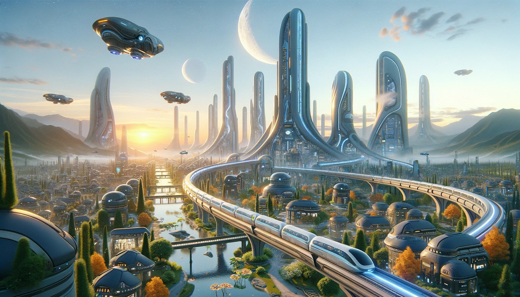 DALL·E 2024-02-12 05.04.52 - Imagine a scene from 'Galaxy Force,' a sci-fi MMORPG. We see a serene view of a futuristic human city that perfectly embodies the game's distinctive d